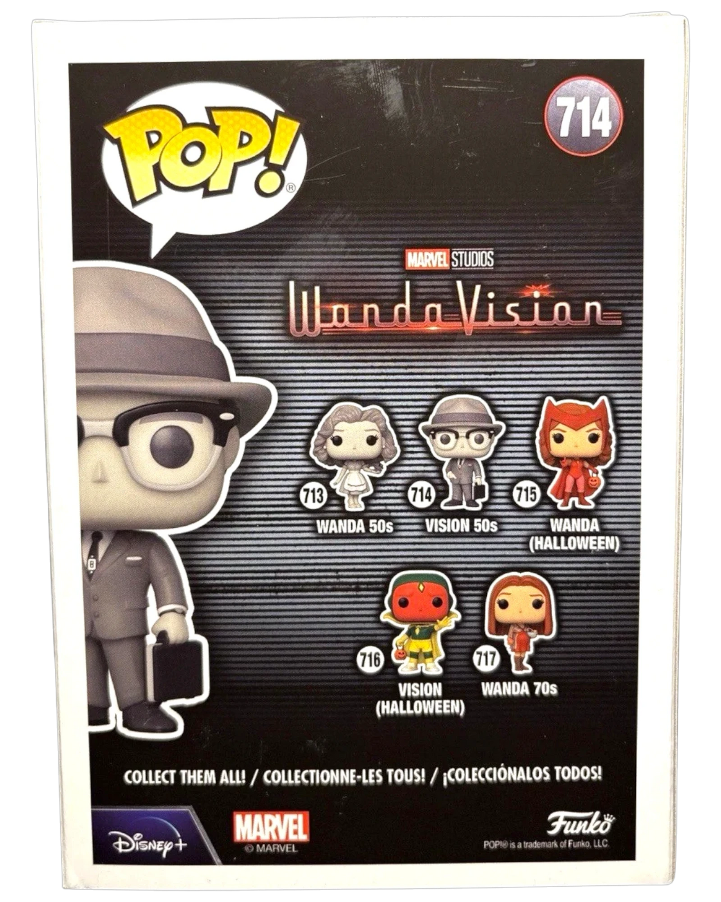 More Than Diecast Funko Pop! Marvel WandaVision Vision 50s #714 figure in grey suit and hat.