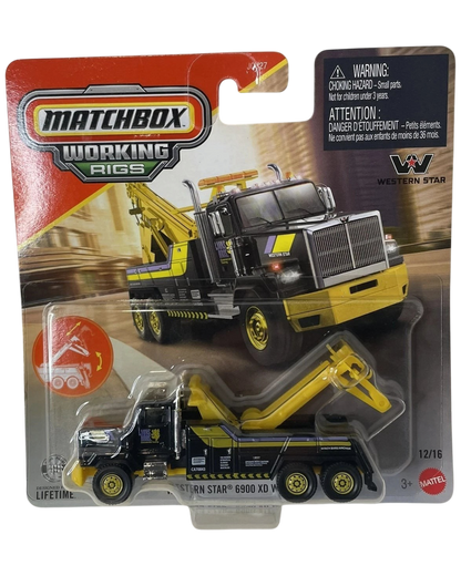 More Than Diecast Matchbox Working Rigs Western Star 6900XD Wrecker toy truck in black and yellow packaging
