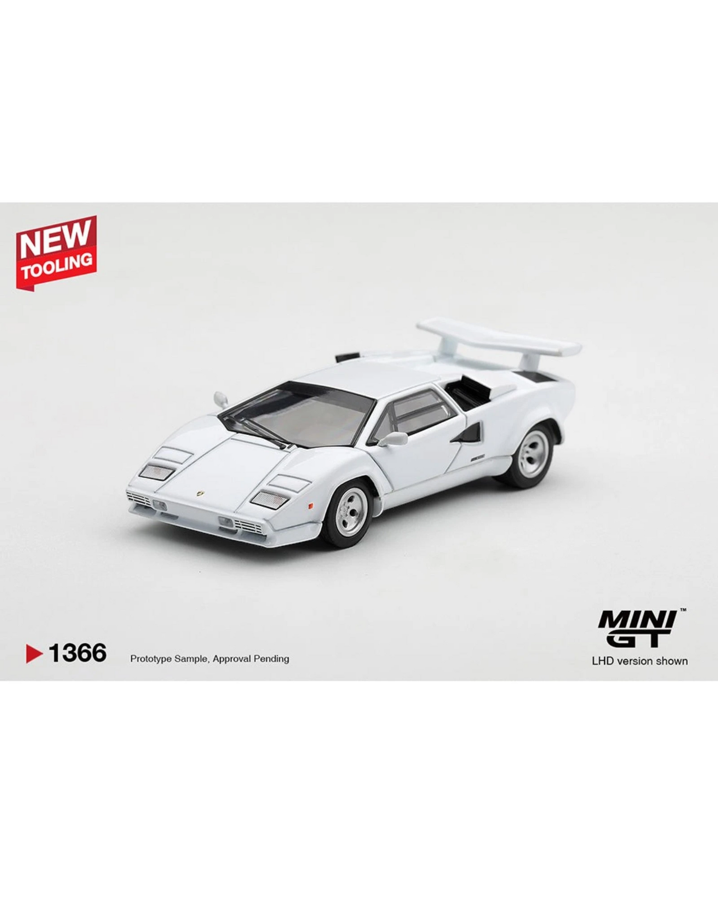 More Than Diecast Mini GT 1:64 scale white Lamborghini Countach LP500S model car with rear wing