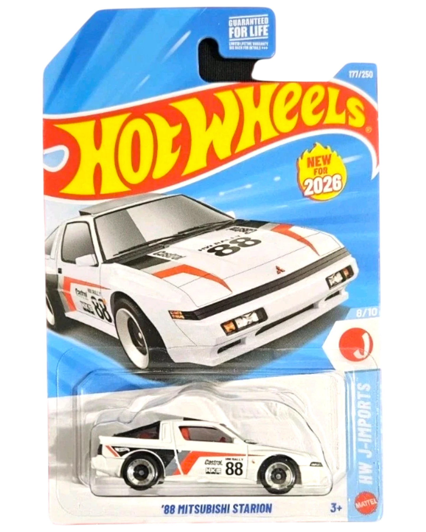 More Than Diecast 2026 Hot Wheels white 88 Mitsubishi Starion diecast car in original blister packaging