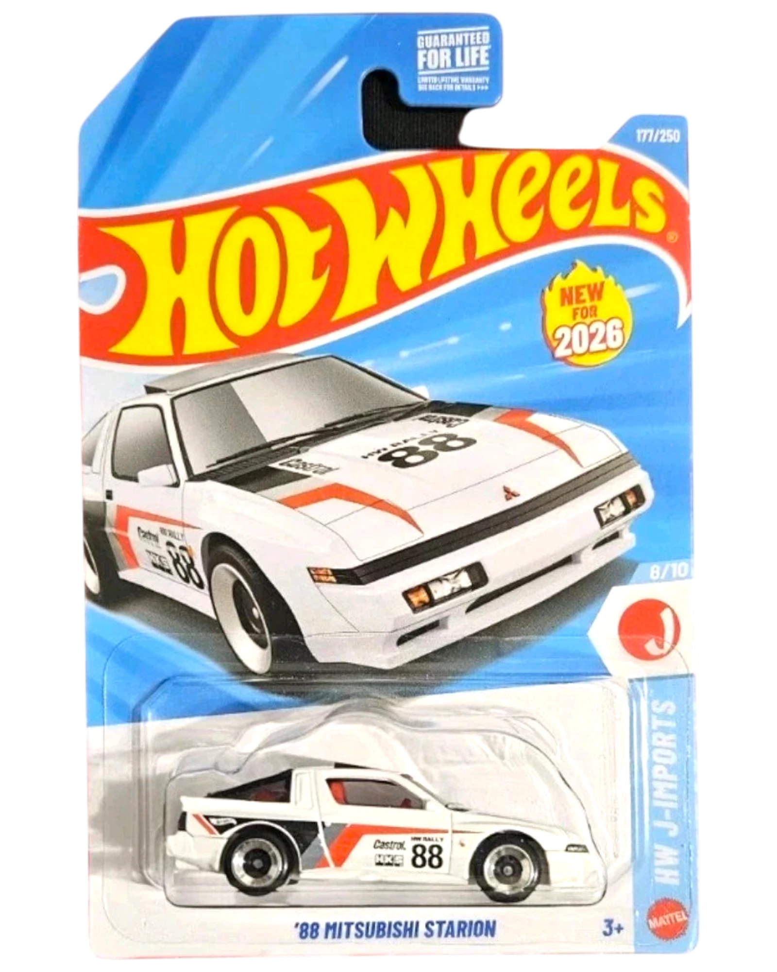 More Than Diecast 2026 Hot Wheels white 88 Mitsubishi Starion diecast car in original blister packaging