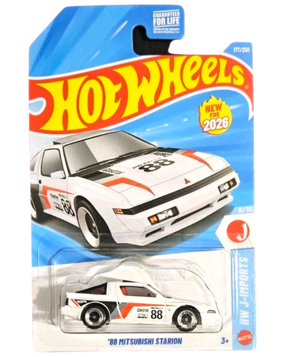 More Than Diecast 2026 Hot Wheels white 88 Mitsubishi Starion diecast car in original blister packaging