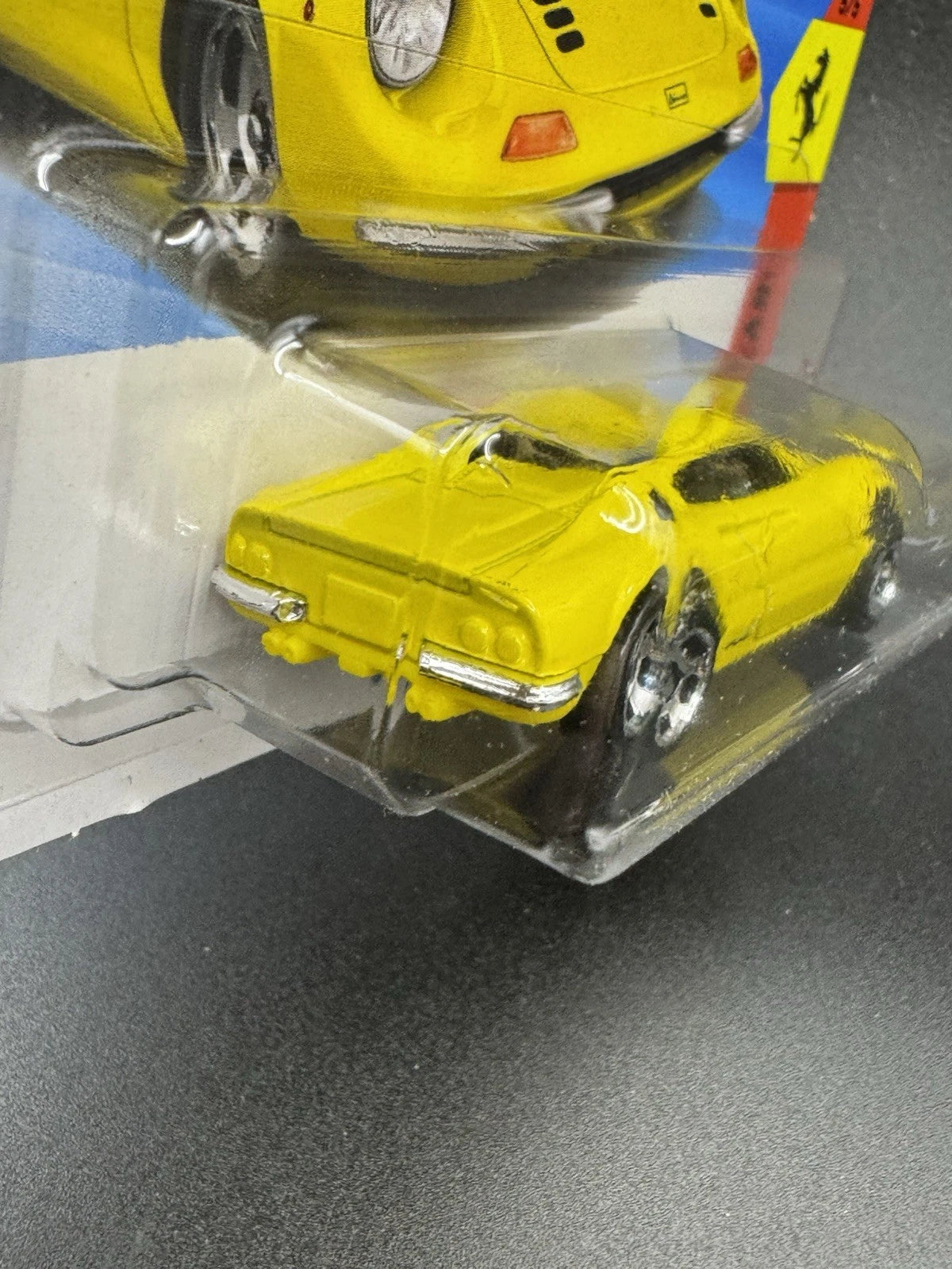 More Than Diecast yellow Hot Wheels Dino 206 GT Ferrari die-cast sports car in short card packaging