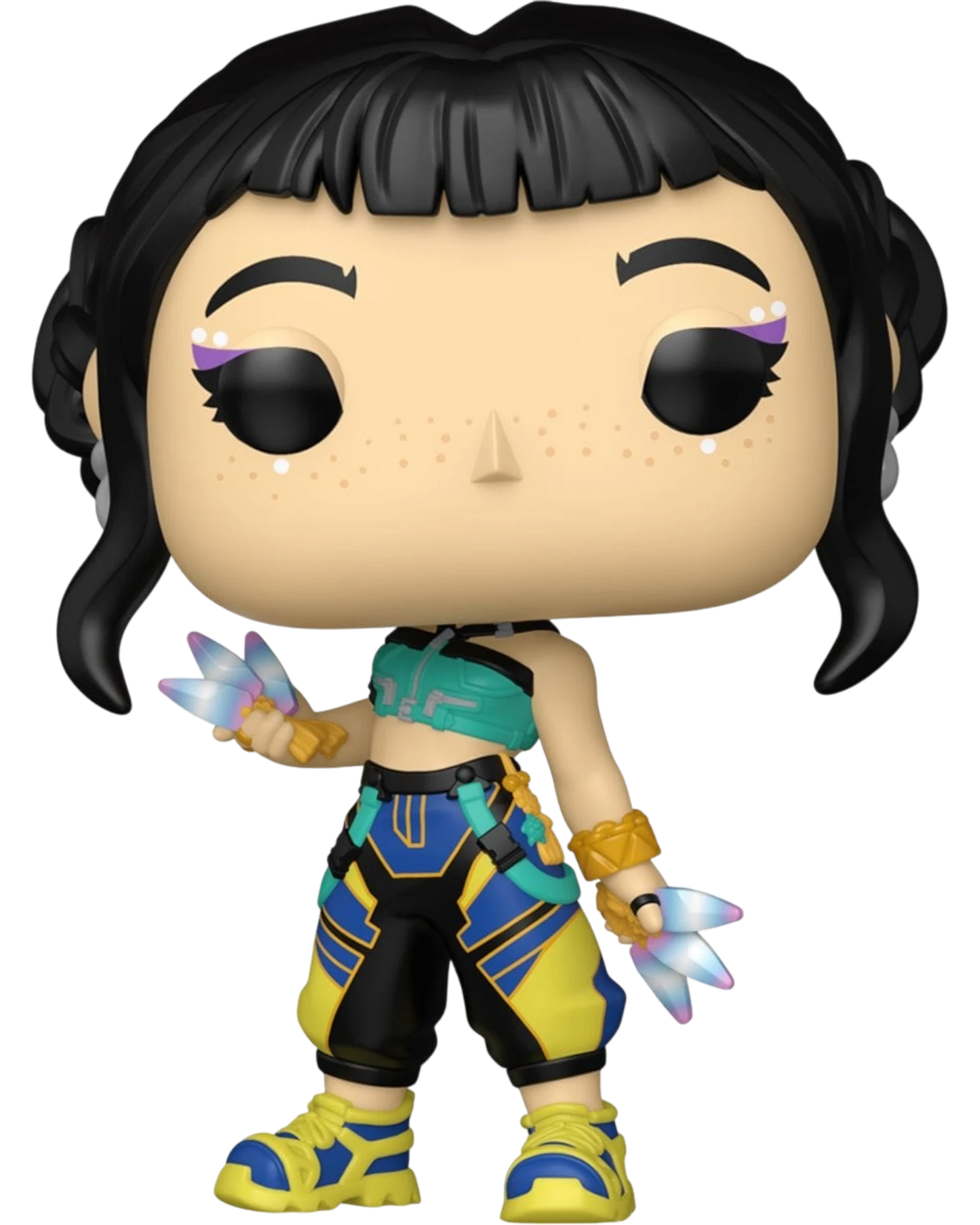 More Than Diecast KPop Demon Hunters Zoey Funko Pop vinyl figure with black hair and colorful tactical outfit.