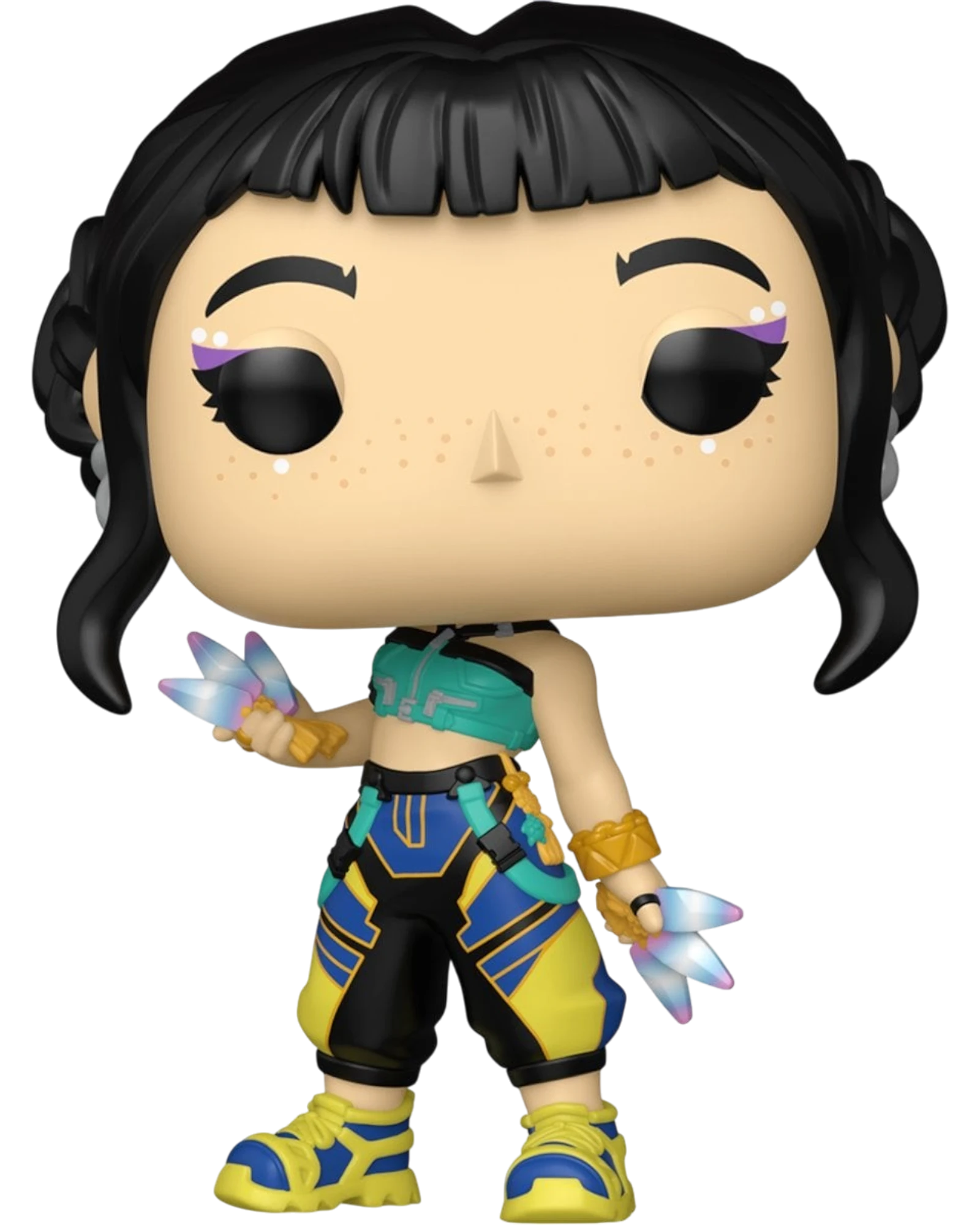More Than Diecast KPop Demon Hunters Zoey Funko Pop vinyl figure with black hair and colorful tactical outfit.