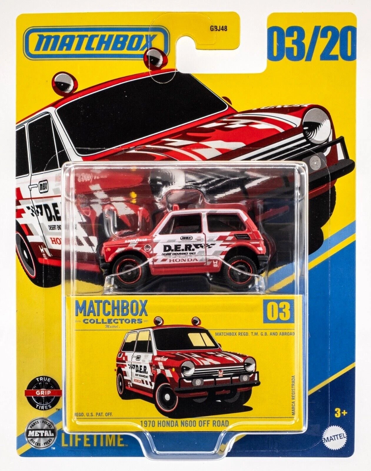 More Than Diecast 2025 Matchbox Collectors Edition 1970 Honda N600 Off Road in gloss red with white and black racing graphics.