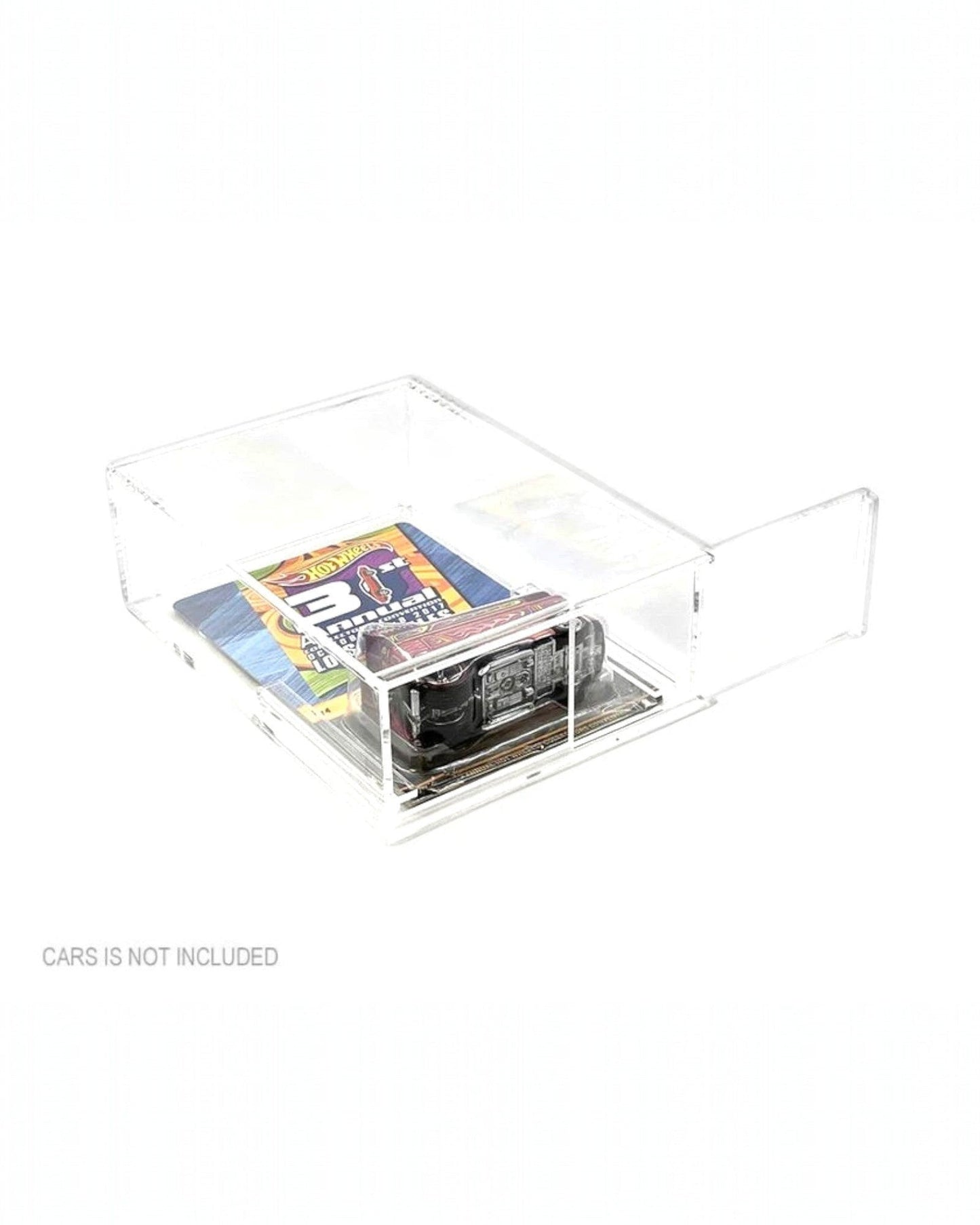 More Than Diecast clear acrylic 1:64 scale diecast car display case with sliding cover and wall mount option.
