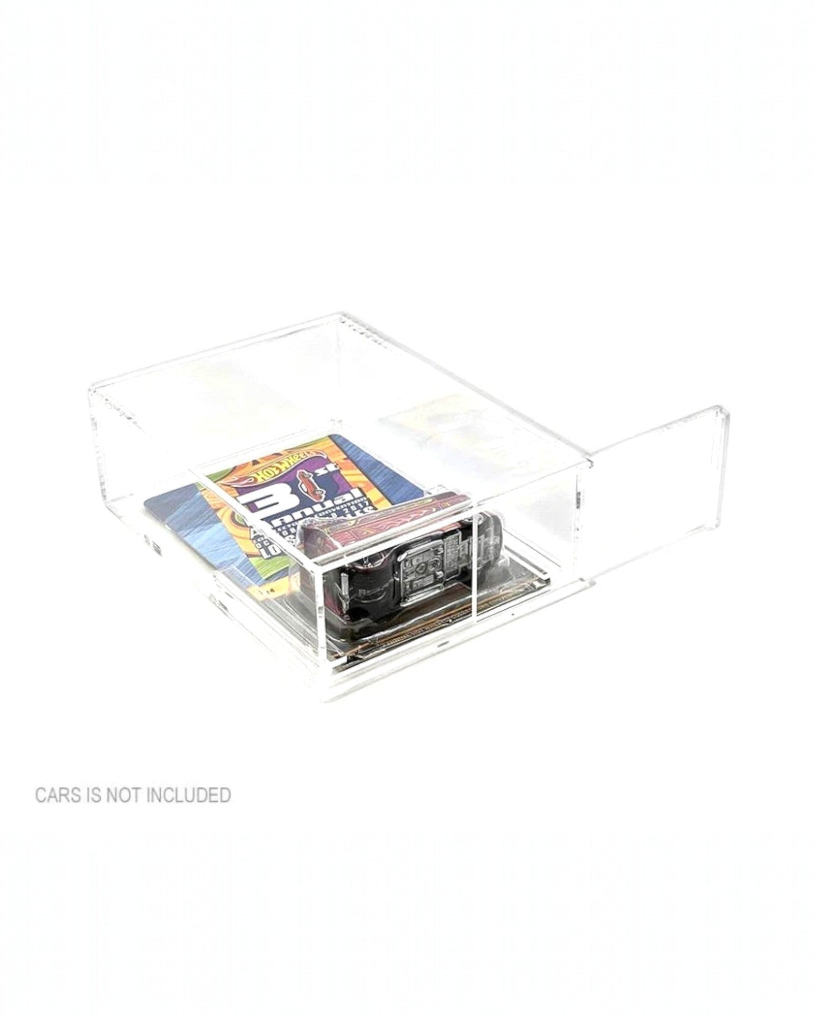 More Than Diecast clear acrylic 1:64 scale diecast car display case with sliding cover and wall mount option.