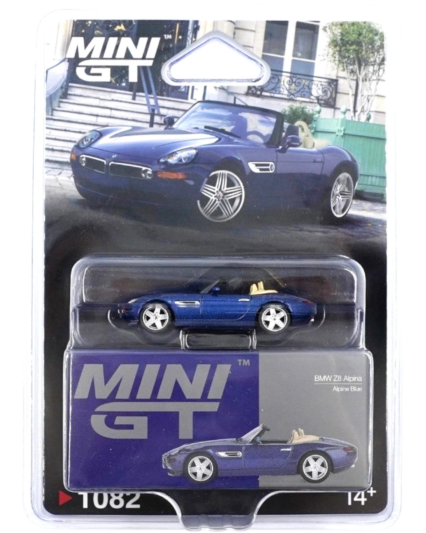 More Than Diecast 1:64 scale Alpine Blue BMW Z8 Alpina convertible diecast model car with tan interior.