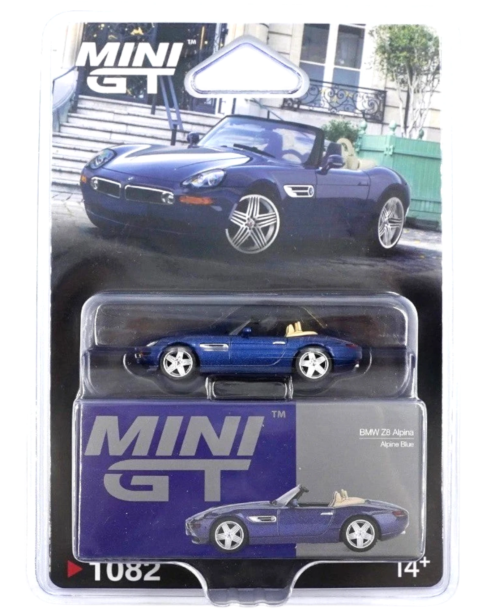 More Than Diecast 1:64 scale Alpine Blue BMW Z8 Alpina convertible diecast model car with tan interior.