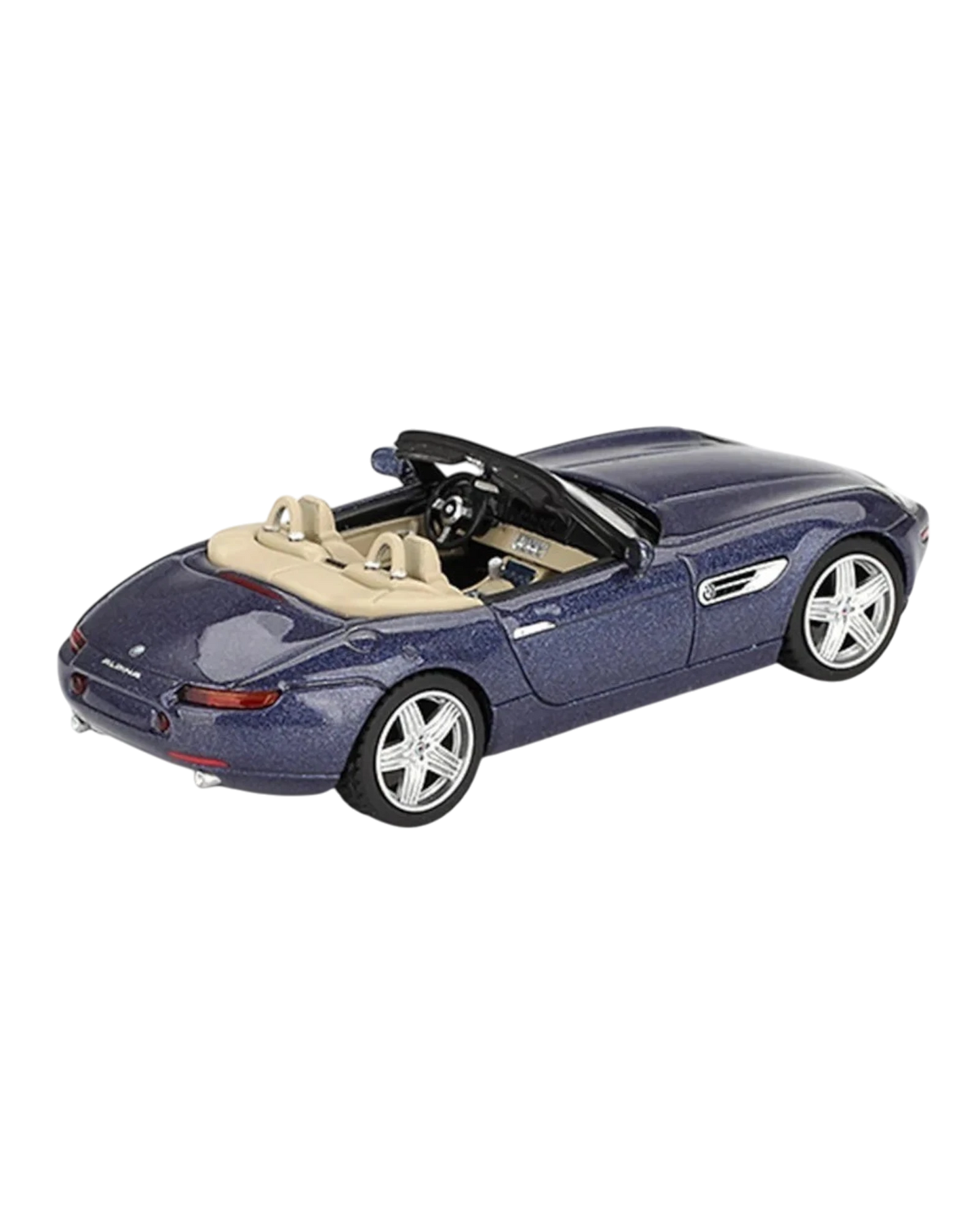 More Than Diecast 1:64 scale Alpine Blue BMW Z8 Alpina roadster convertible diecast model car with tan interior.