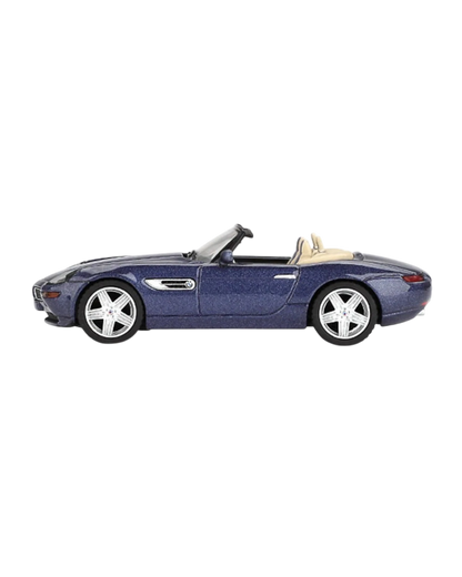 More Than Diecast 1:64 scale Alpine Blue BMW Z8 Alpina Roadster convertible diecast model car with tan interior.