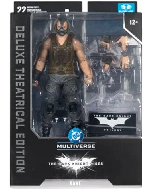 More Than Diecast McFarlane DC Multiverse Bane 7-inch action figure from The Dark Knight Rises. Features film-accurate sculpt, mask, armor, and interchangeable hands.