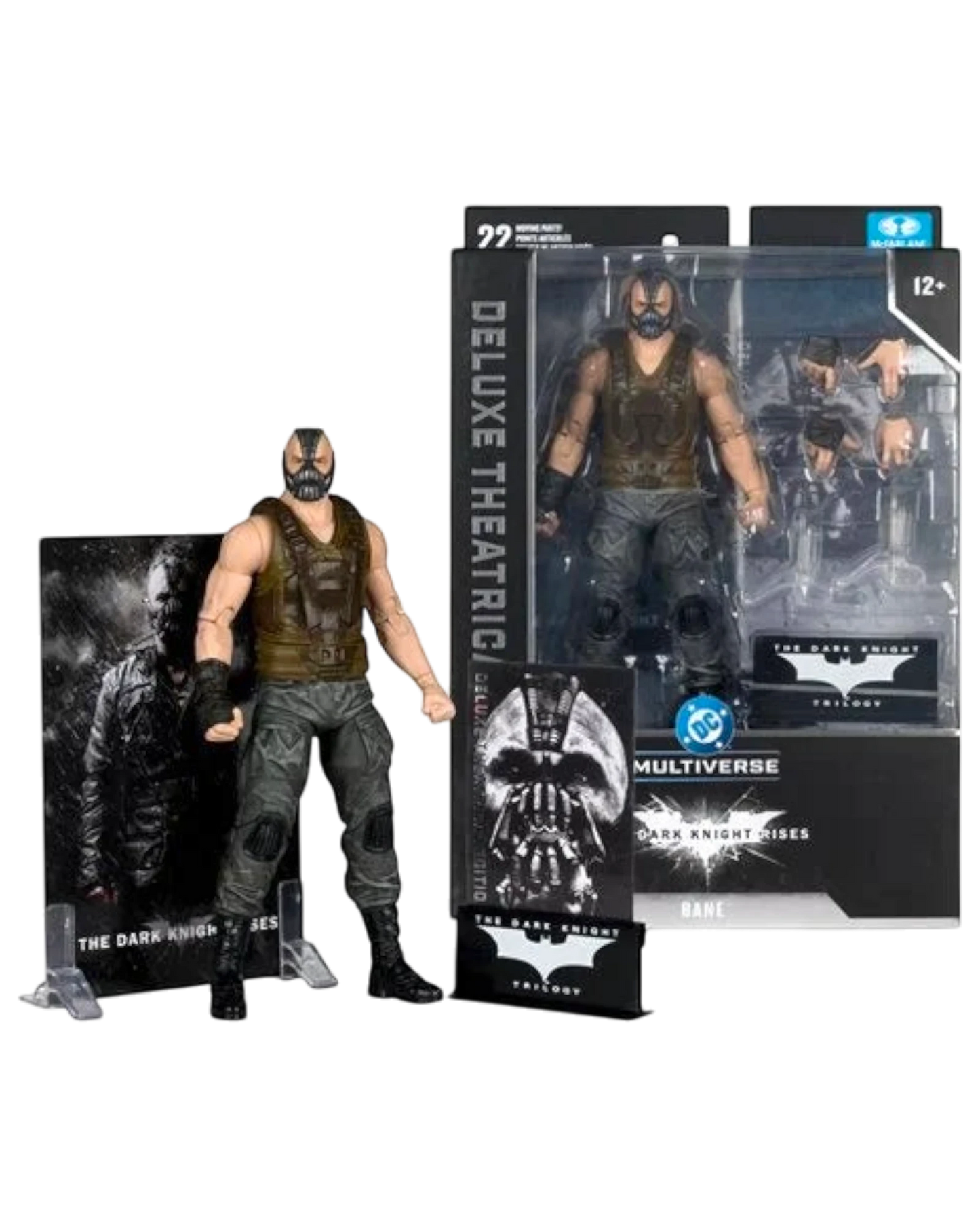 More Than Diecast McFarlane DC Multiverse Bane 7-inch action figure from The Dark Knight Rises, featuring a detailed mask and tactical gear.