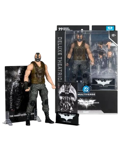 More Than Diecast McFarlane DC Multiverse Bane 7-inch action figure from The Dark Knight Rises, featuring a detailed mask and tactical gear.