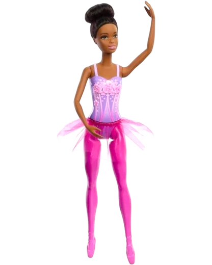 More Than Diecast Barbie Ballerina Doll in a multicolor tutu and pink ballet shoes, with poseable joints for dynamic dance poses.