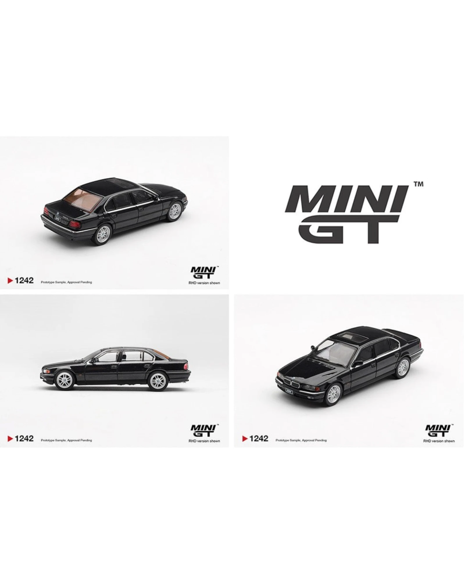 More Than Diecast Mini GT 1:64 scale black BMW 750iL E38 die-cast model car.