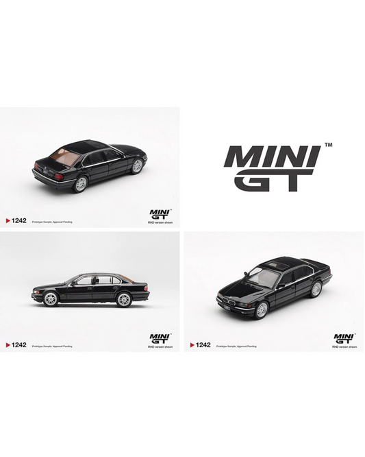 More Than Diecast Mini GT 1:64 scale black BMW 750iL E38 die-cast model car.