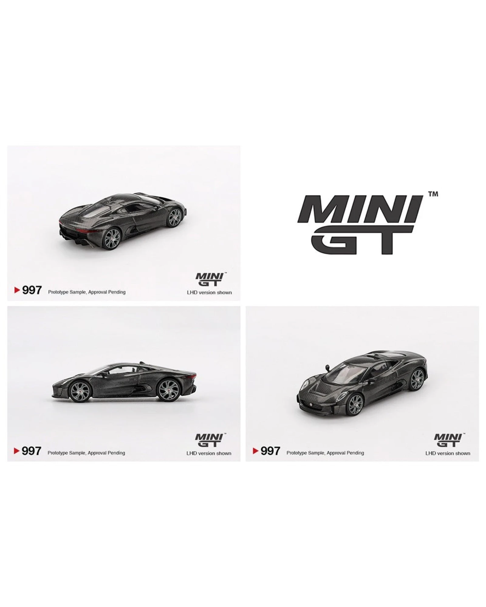 More Than Diecast 1:64 scale black Jaguar C-X75 test car die-cast model with detailed body panels and wheels.