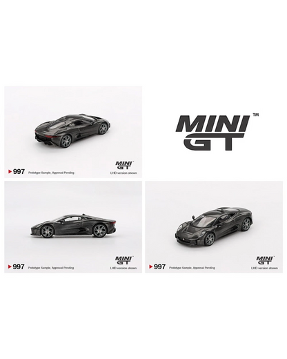 More Than Diecast 1:64 scale black Jaguar C-X75 test car die-cast model with detailed body panels and wheels.
