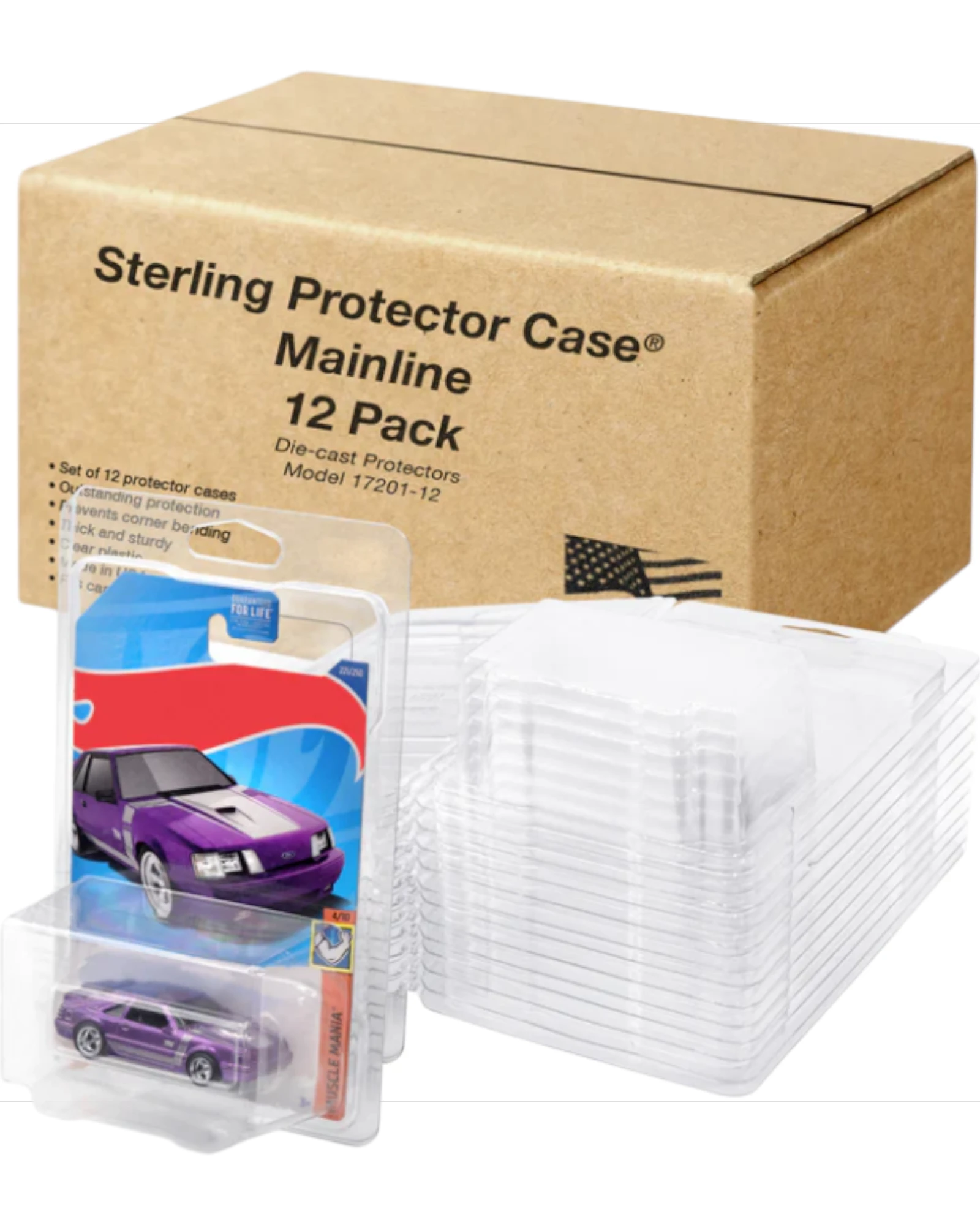 More Than Diecast 12-Sterling Protector Mainline Model 17201 clear plastic cases for 6.5” x 4.25" cards.