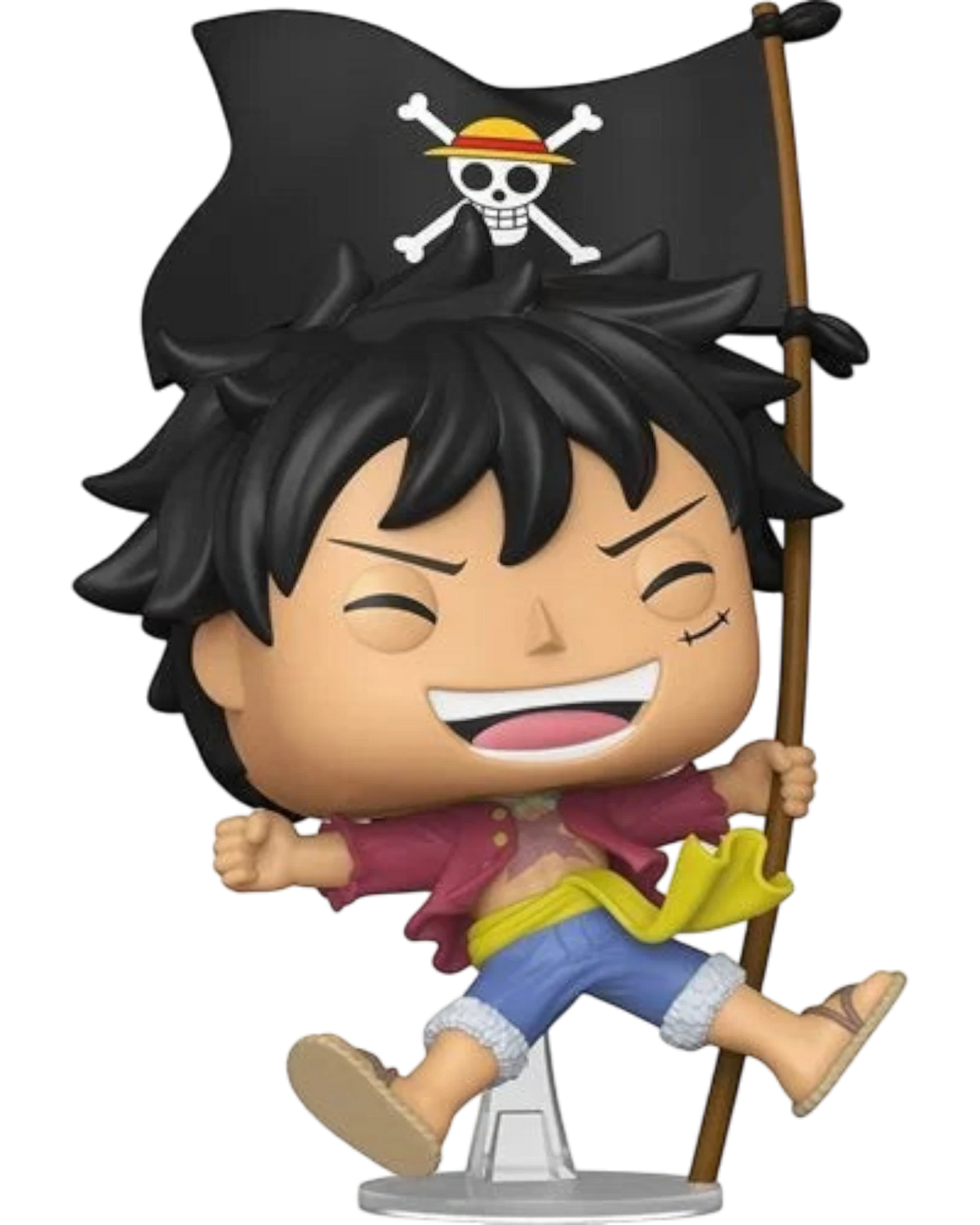 More Than Diecast Funko Pop One Piece Monkey D. Luffy vinyl figure #2214 with flag. This 3.75-inch collectible features Luffy in his signature outfit.