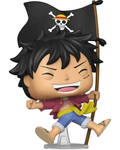 More Than Diecast Funko Pop One Piece Monkey D. Luffy vinyl figure #2214 with flag. This 3.75-inch collectible features Luffy in his signature outfit.