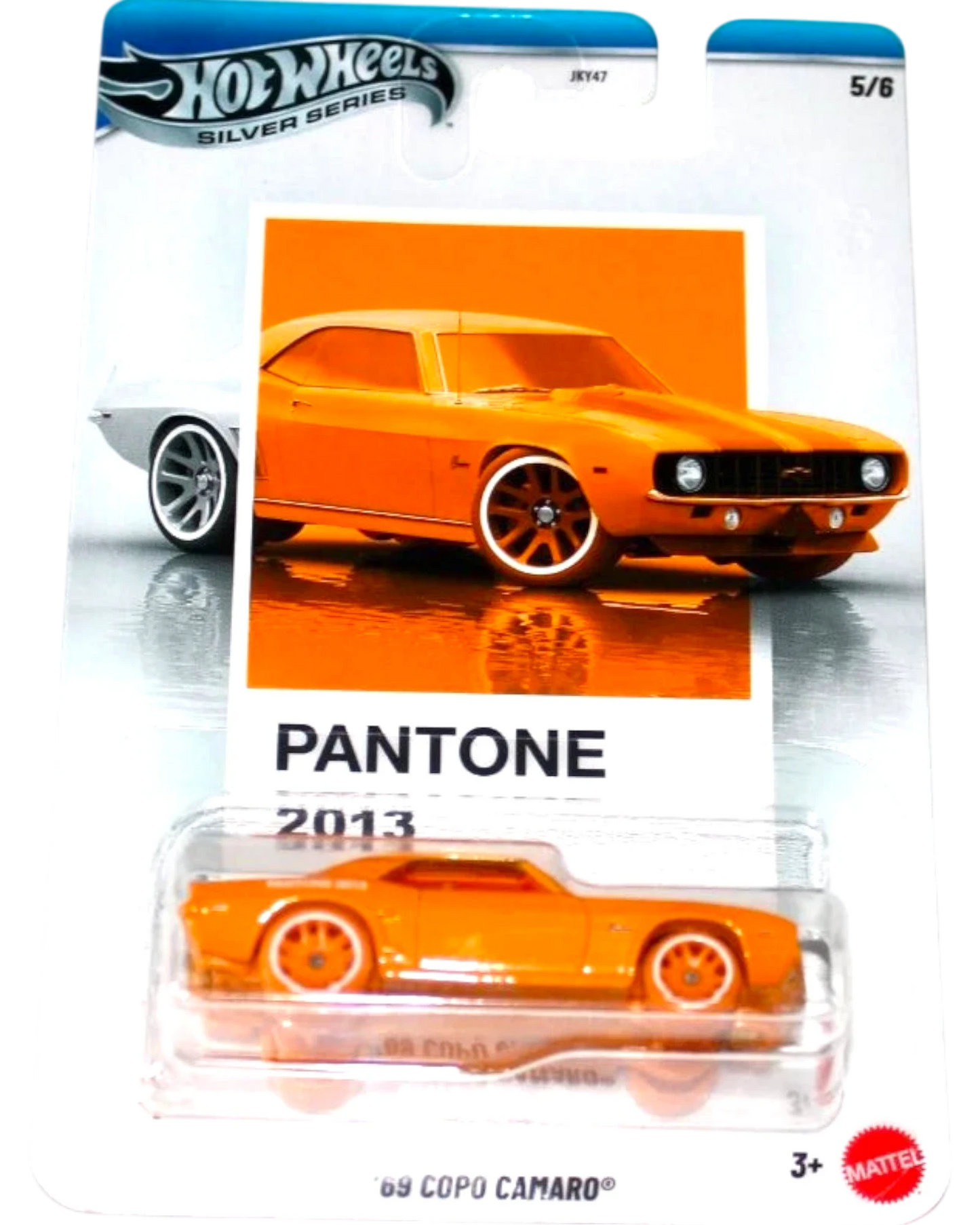 More Than Diecast Hot Wheels 1969 Copo Camaro die-cast car in Pantone Yellow with white-rimmed wheels, part of the 2013 Silver Series.