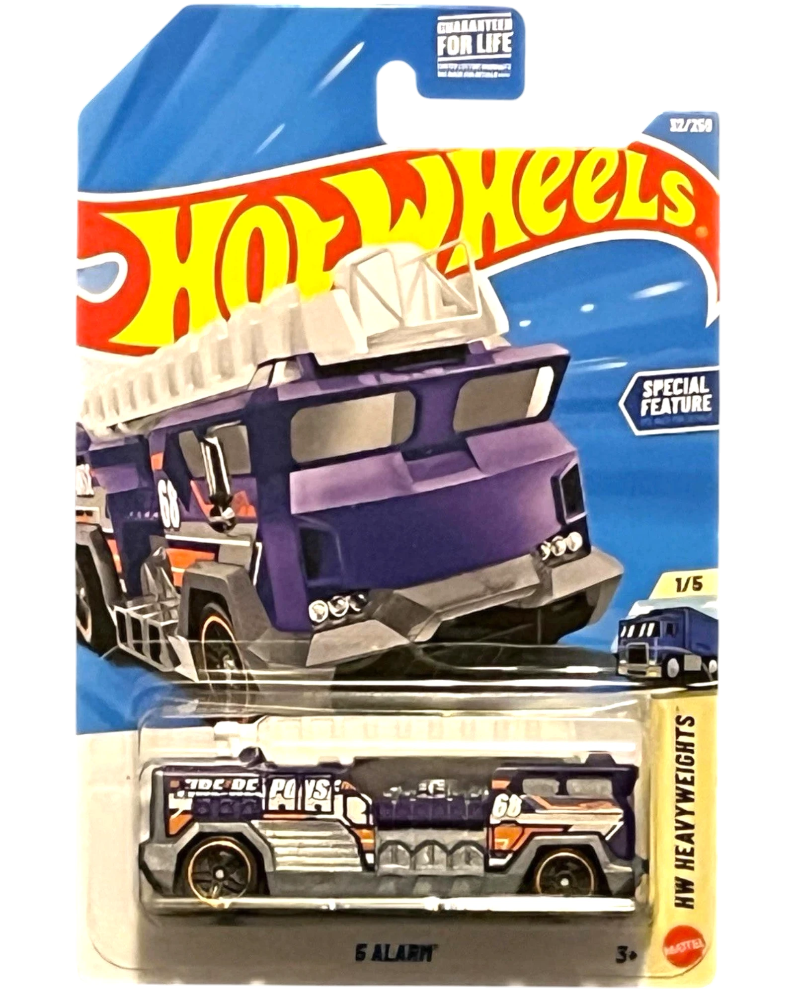More Than Diecast Hot Wheels 5-Alarm fire truck toy, purple and grey with orange accents, 32/250 in the 2026 Series.