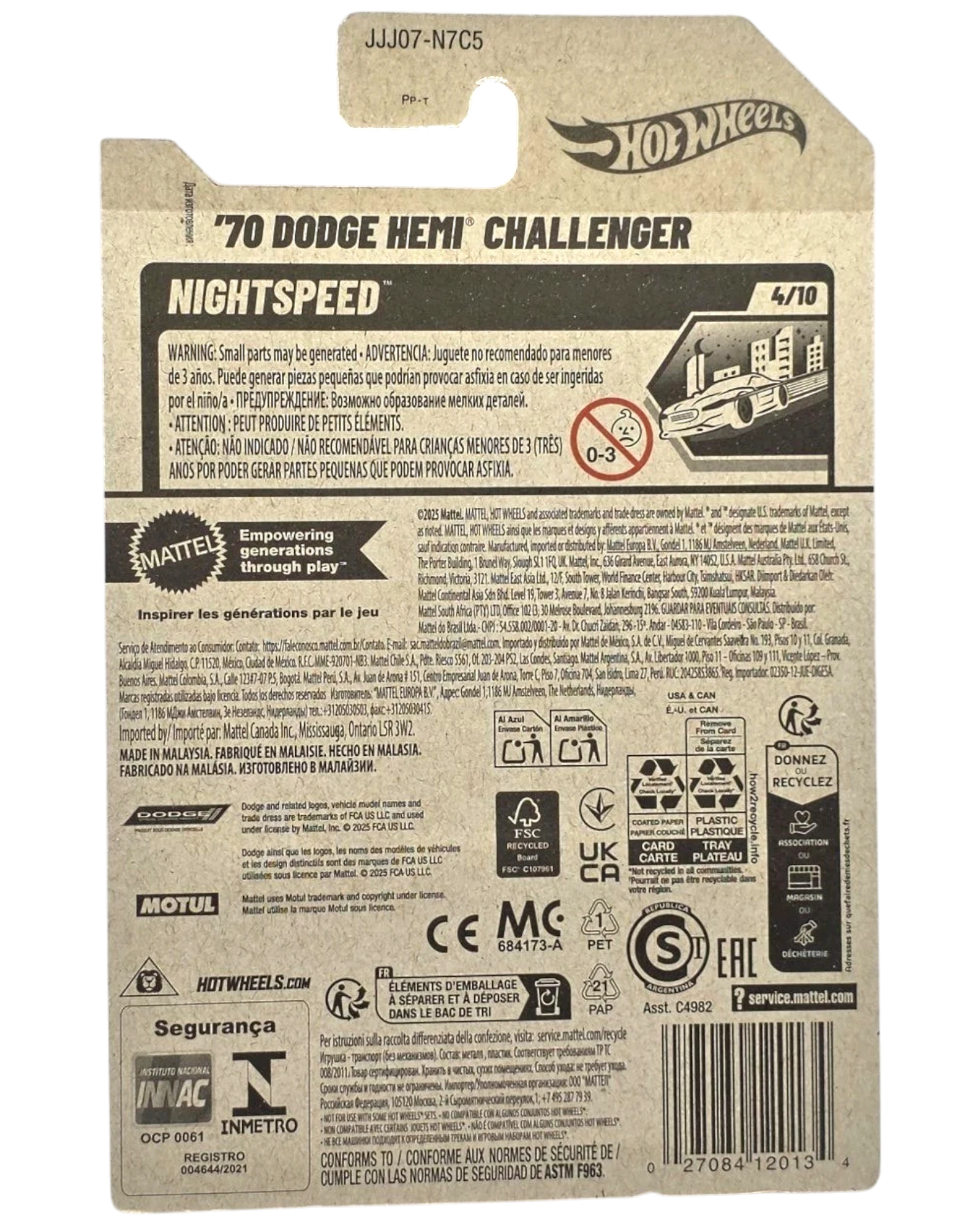 More Than Diecast Hot Wheels '70 Dodge Hemi Challenger Night Speed die-cast car, 4/10, 36/250. Features authentic styling and period-correct wheels.