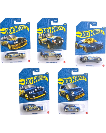 More Than Diecast Hot Wheels 58th Anniversary blue and gold 1:64 scale die-cast car set of 5, new in package.