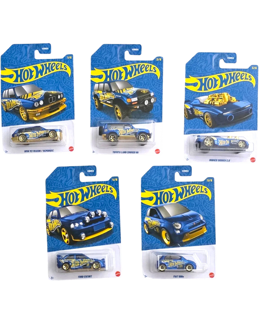 More Than Diecast Hot Wheels 58th Anniversary blue and gold 1:64 scale die-cast car set of 5, new in package.