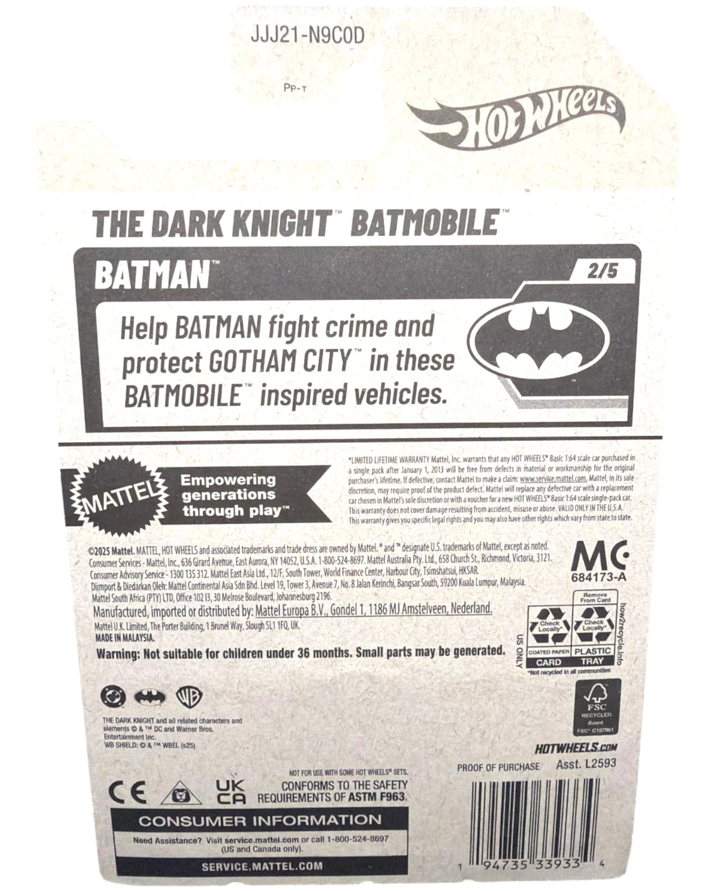 More Than Diecast Hot Wheels The Dark Knight Batmobile Tumbler, 51/250, with urban camouflage and Batman logo.