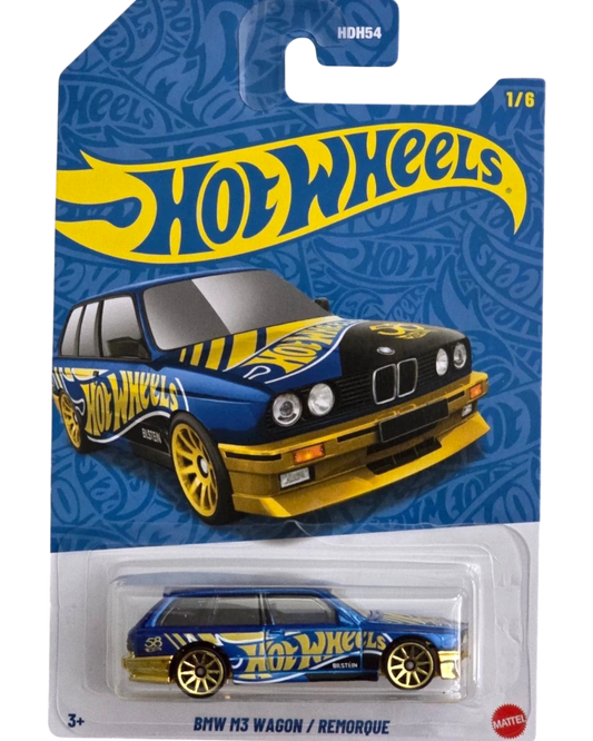 More Than Diecast Hot Wheels 2026 BMW M3 Wagon, 1:64 scale, pearl and gold finish with Hot Wheels graphics, anniversary edition.