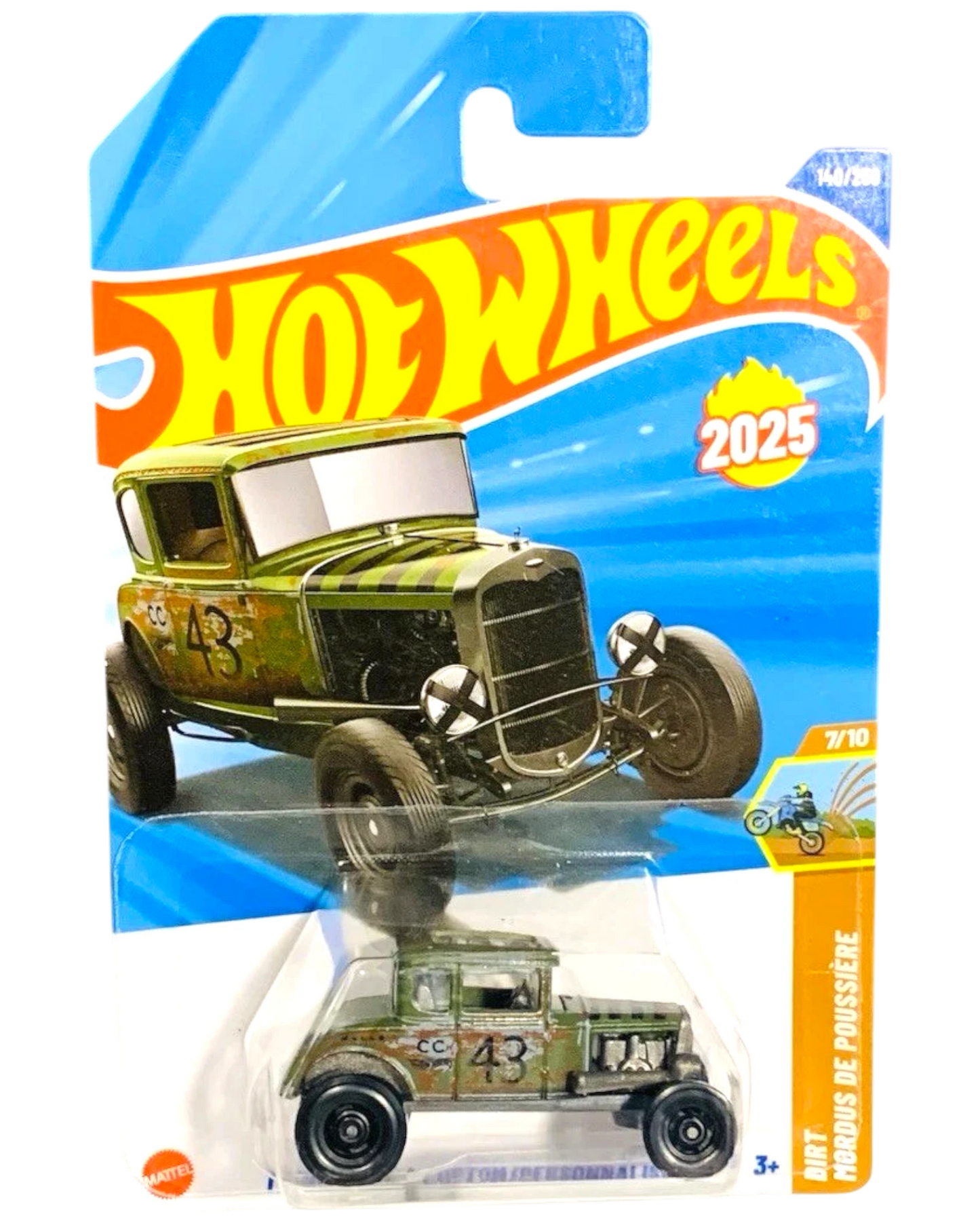 More Than Diecast Hot Wheels Custom 53 Cadillac die-cast model car, green with black racing stripes and weathered finish, numbered 43.