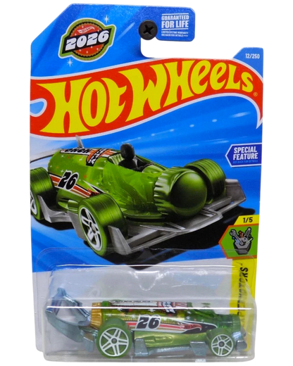 More Than Diecast Hot Wheels 2025 Series Carbonator toy car, bright green with white and red racing stripes and the number 26. Special edition for New Years 2026.