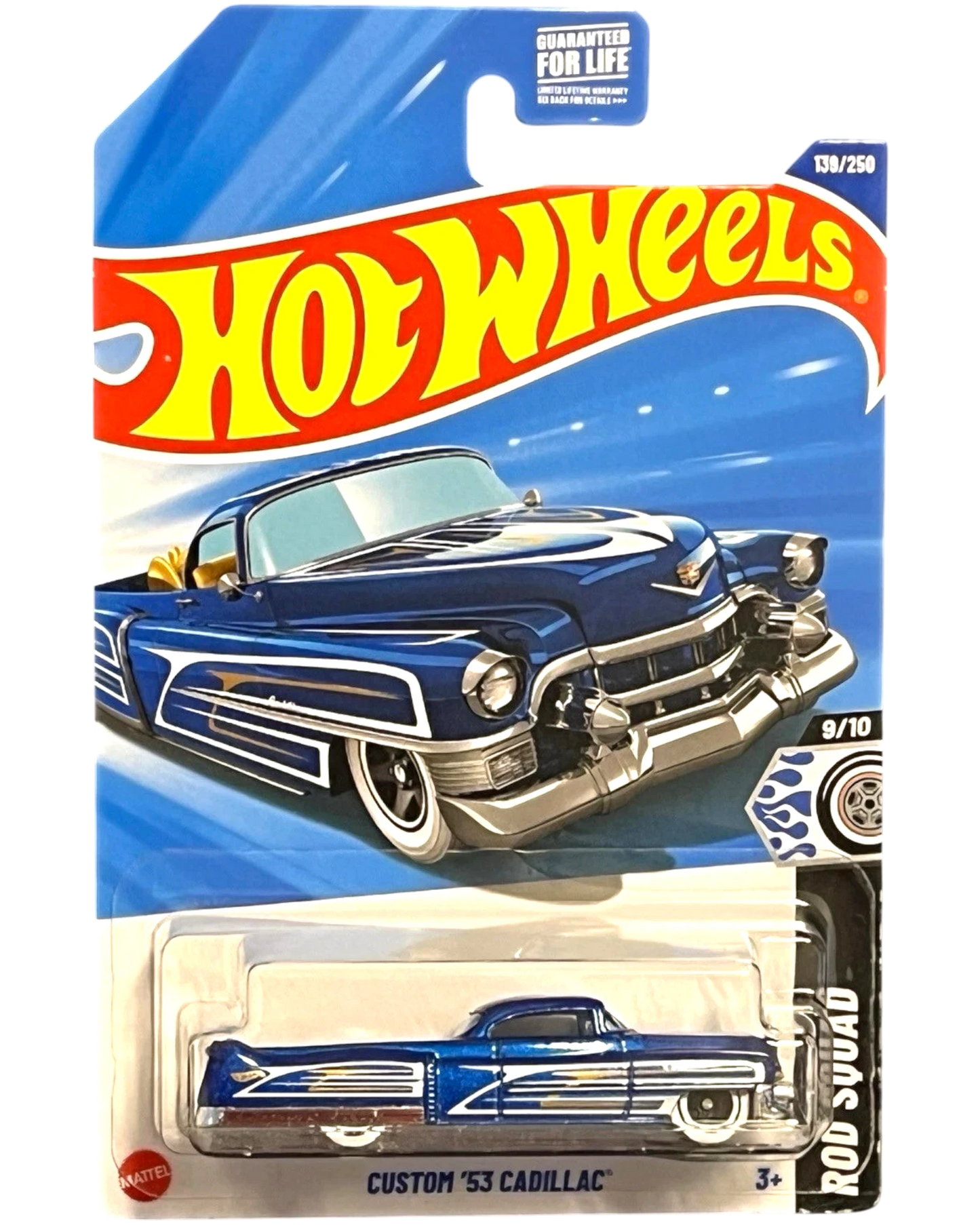 More Than Diecast Hot Wheels Custom '53 Cadillac, blue die-cast car with chrome trim and white accents, 1:64 scale, limited edition 139/250.