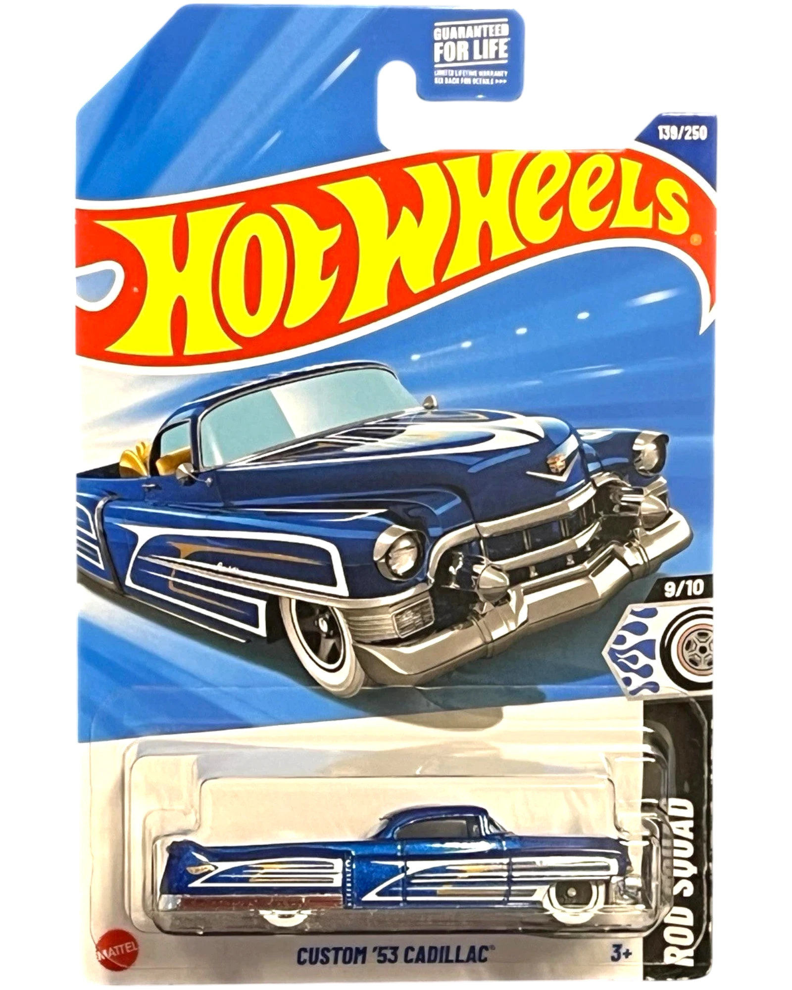 More Than Diecast Hot Wheels Custom '53 Cadillac, blue die-cast car with chrome trim and white accents, 1:64 scale, limited edition 139/250.