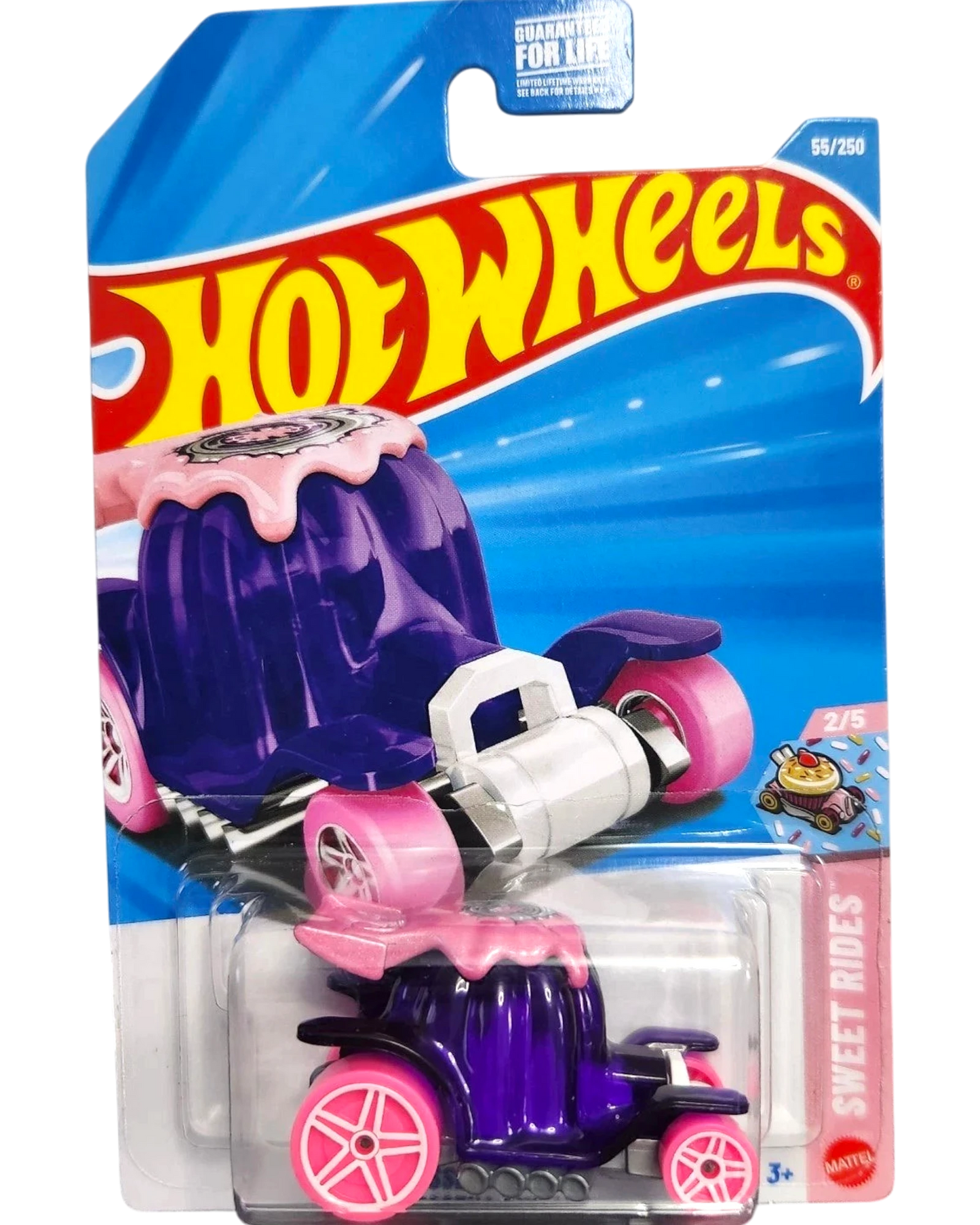 More Than Diecast Hot Wheels Dessert Drifter, a purple and pink 1:64 scale die-cast car with dessert-themed graphics, part of the Sweet Rides Series.