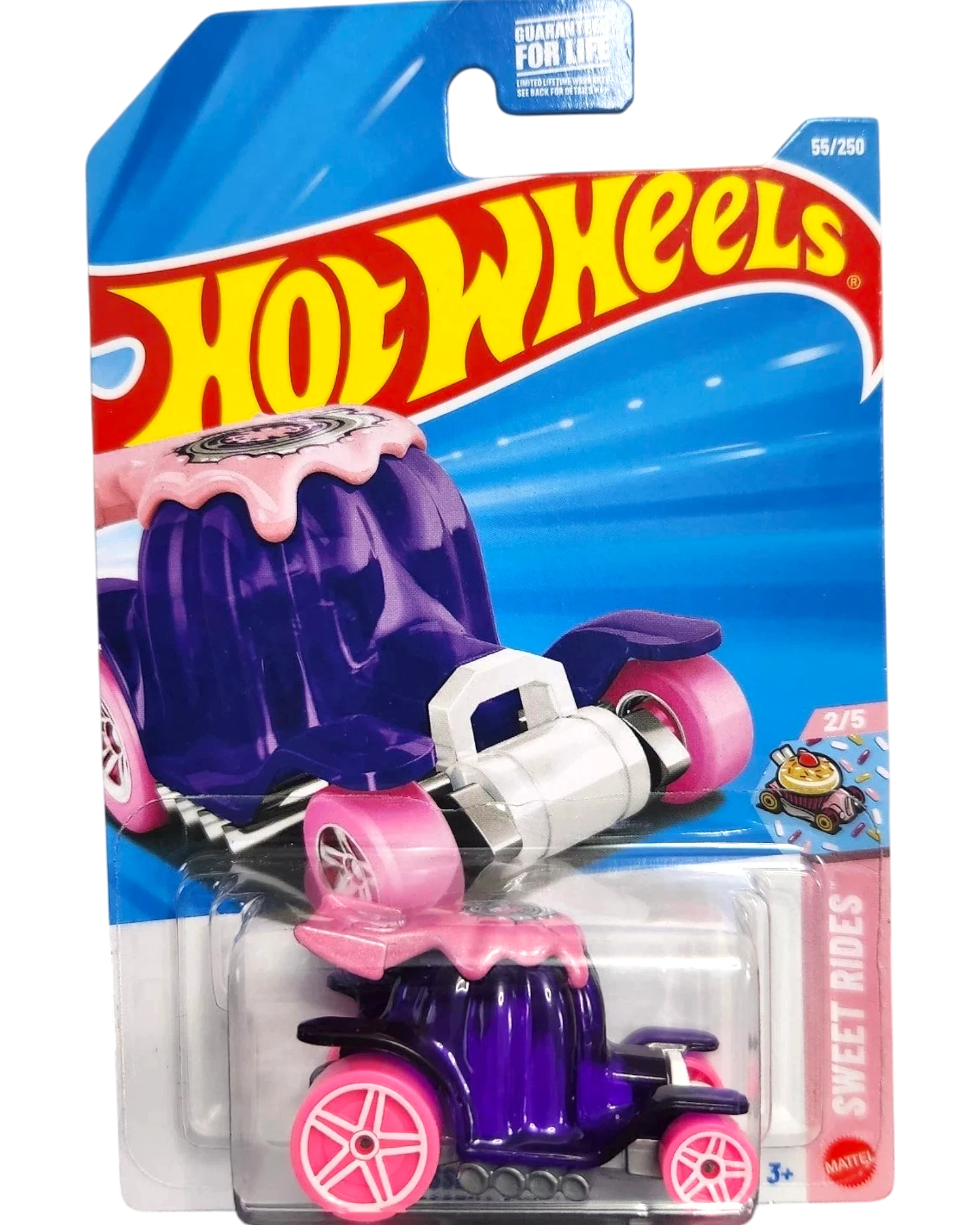 More Than Diecast Hot Wheels Dessert Drifter, a purple and pink 1:64 scale die-cast car with dessert-themed graphics, part of the Sweet Rides Series.