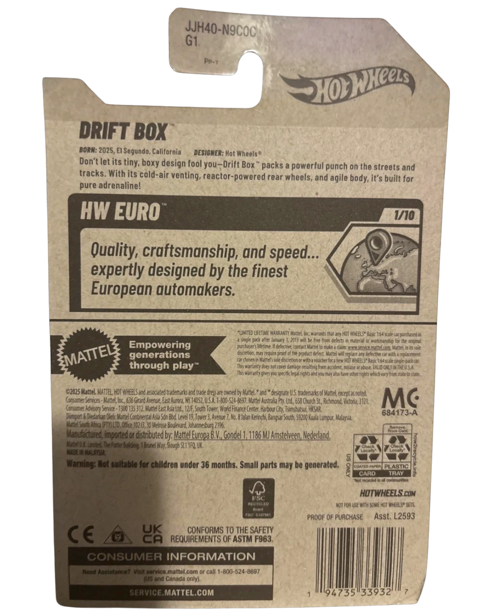 More Than Diecast Hot Wheels Drift Box HW Euro 1/10 scale collector model with European livery, new in box.