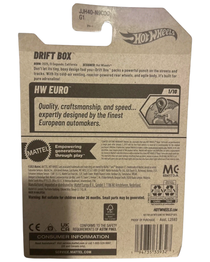More Than Diecast Hot Wheels Drift Box HW Euro 1/10 scale collector model with European livery, new in box.
