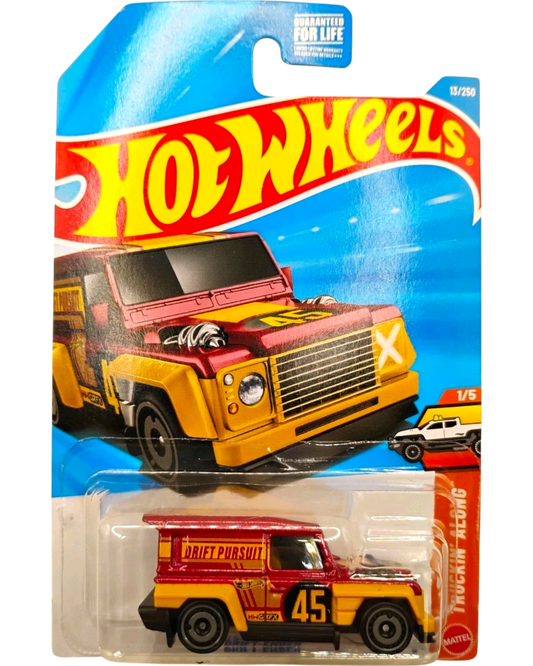 More Than Diecast Hot Wheels 2025 Drift Ender toy car in red and yellow with "Drift Pursuit" branding and the number 45.