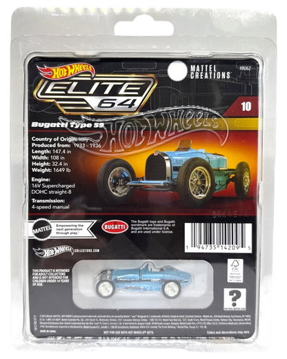 More Than Diecast: Hot Wheels Elite 64 blue Bugatti Type 59 1:64 scale die-cast model with Real Riders tires.