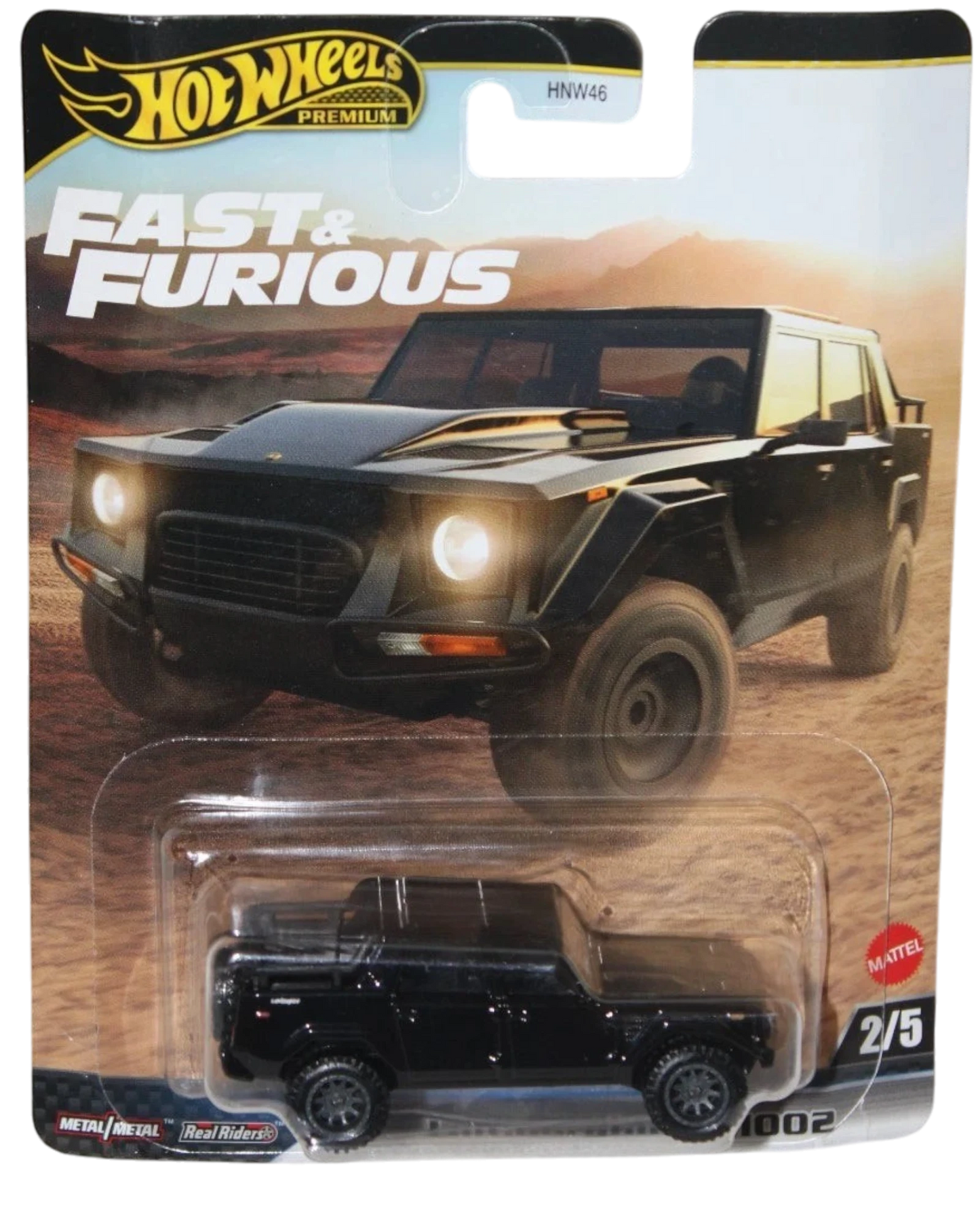 More Than Diecast Hot Wheels Premium Fast & Furious Lamborghini LM002 Black Edition die-cast metal body with detailed plastic accents and film-inspired livery.