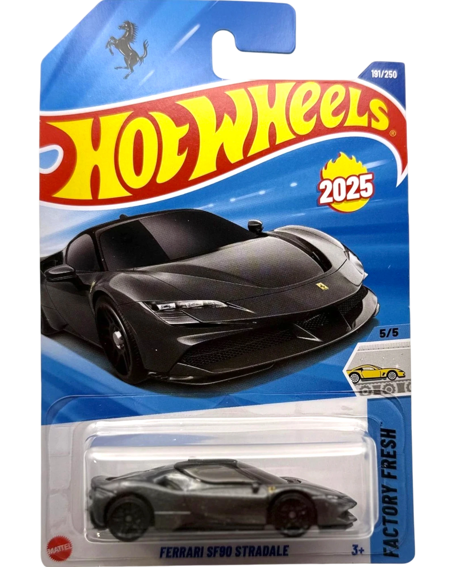 More Than Diecast Hot Wheels Ferrari SF90 Stradale dark gray 1:64 scale die-cast model car in blister packaging.