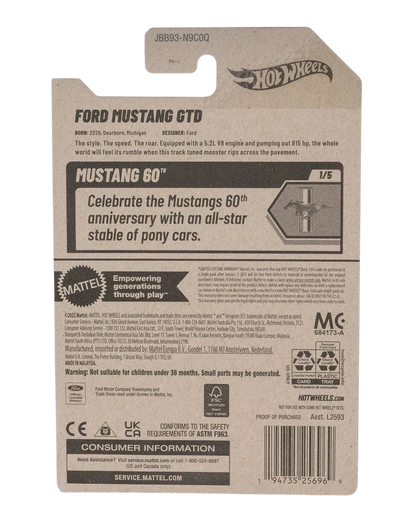 More Than Diecast Hot Wheels Ford Mustang GTD 34/250 collectible toy car packaging.