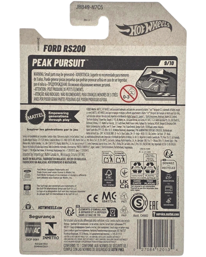 More Than Diecast Hot Wheels Ford RS200 Peak Pursuit 1:64 scale diecast car in blue and orange Gulf Oil livery.