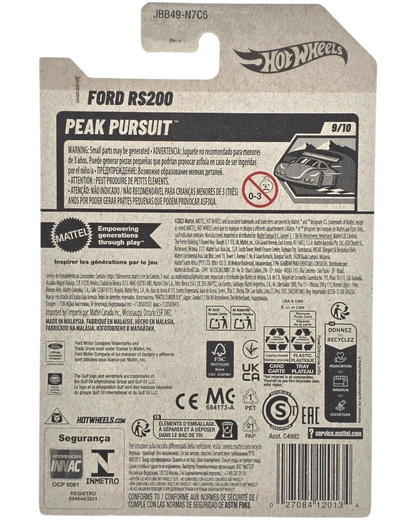 More Than Diecast Hot Wheels Ford RS200 Peak Pursuit 1:64 scale diecast car in blue and orange Gulf Oil livery.