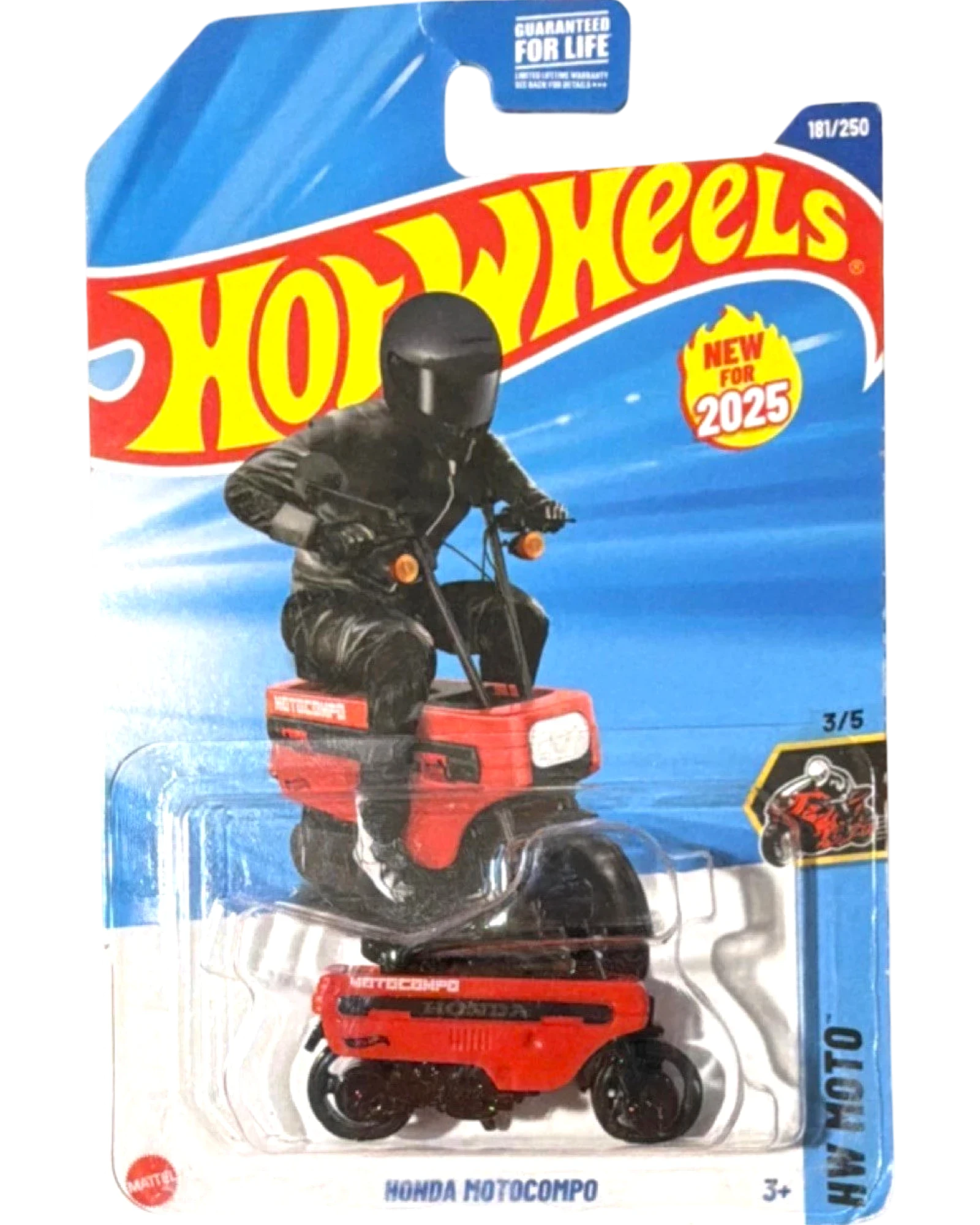 More Than Diecast Hot Wheels Honda Motocompo 1:64 scale die-cast scooter in red and black with detailed decals.